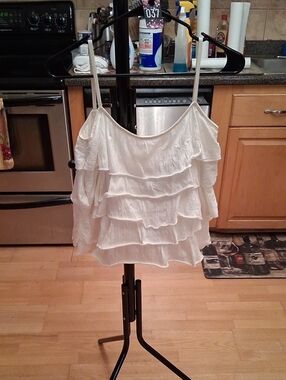Aqua White Tiered Ruffle Spaghetti-Strap Camisole Top